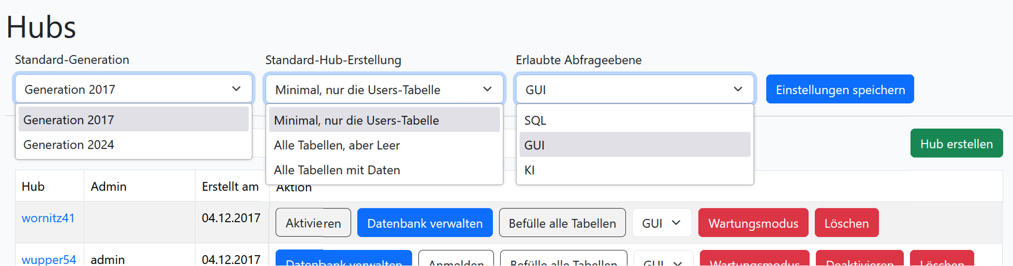 InstaHub Einstellungen